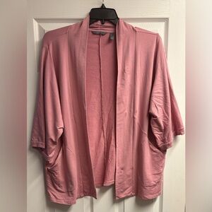 Any Body Loungewear French Terry Open Front Cardigan In Mauve Size Large